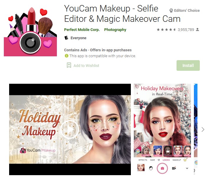 YouCam Makeup app 